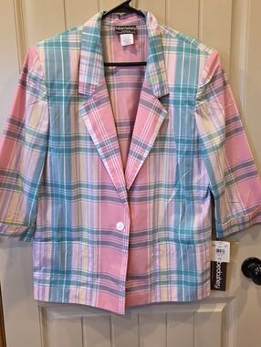 NWT Leslie Fay Haberdashery Vintage Plaid Blazer Pastel Easter Spring Retro 16